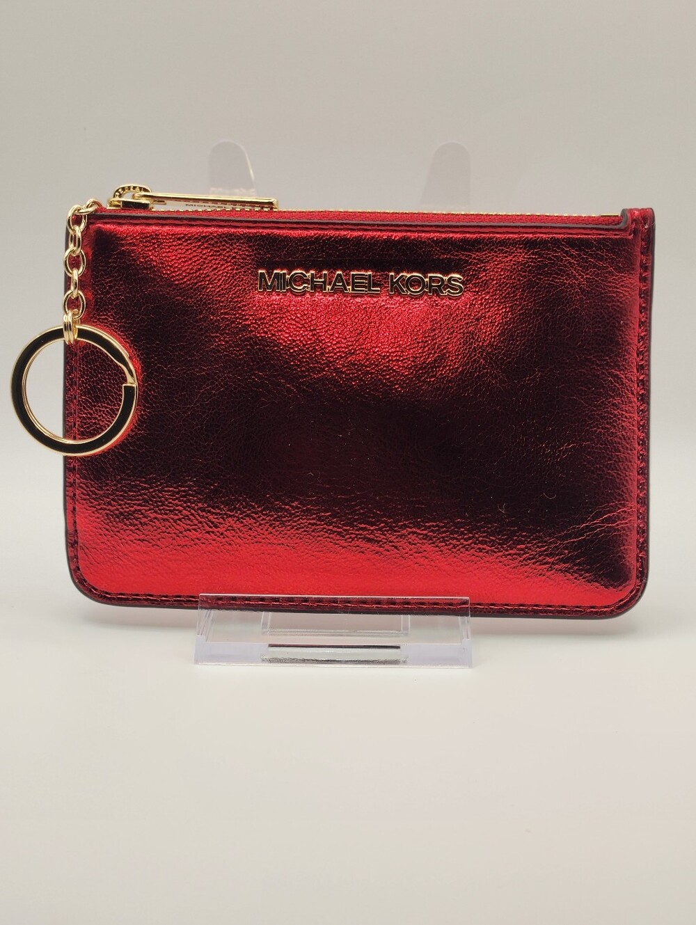 NWT Michael Kors Jet Set Metallic Crimson Key Chain Coin Pouch ID Wallet